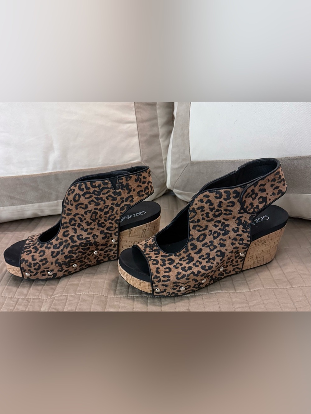 Corkys Leopard Print Cork Wedge Sandals - Brown/Black